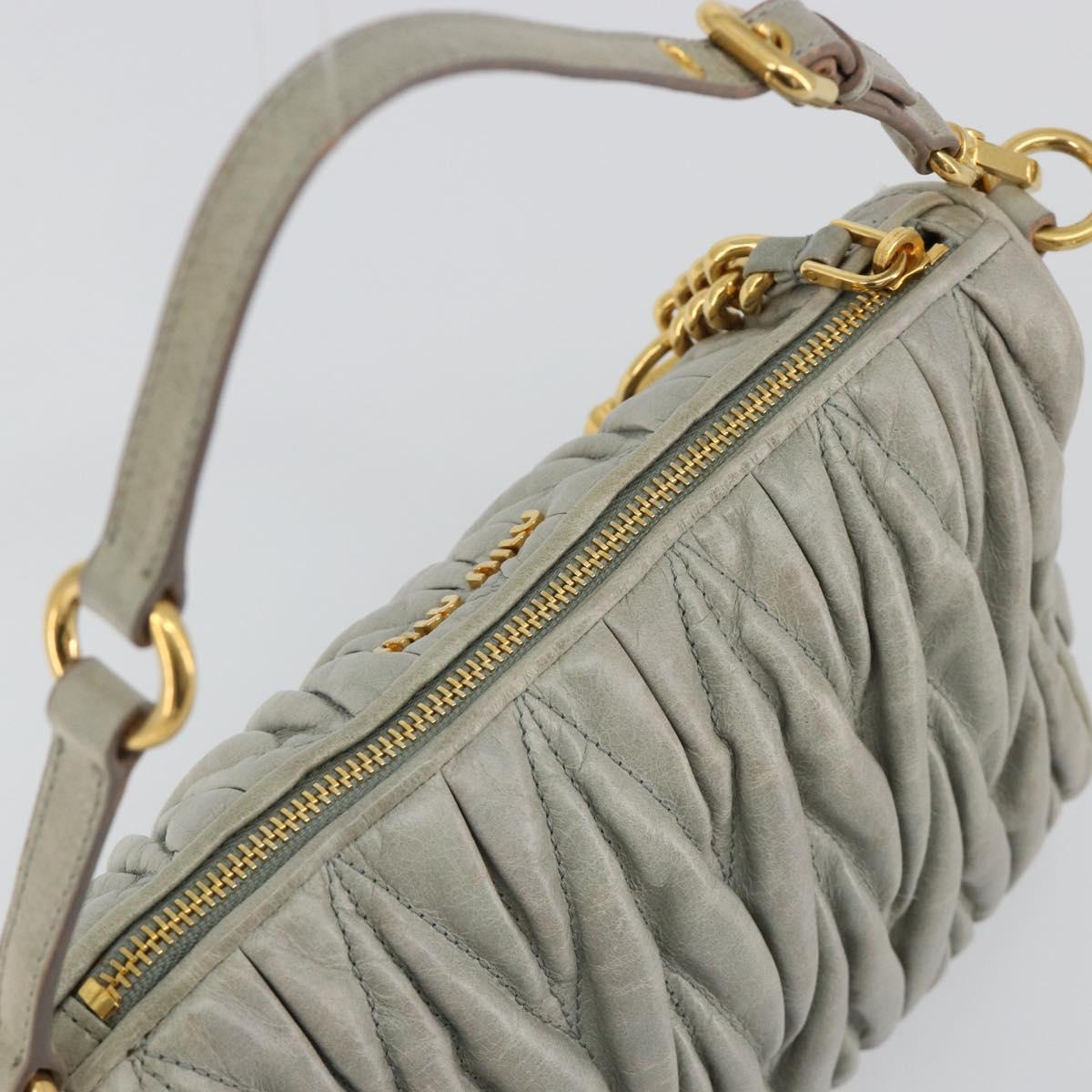 Miu Miu Matelasse Accessory Pouch Leather Gray Gold Auth 184365M