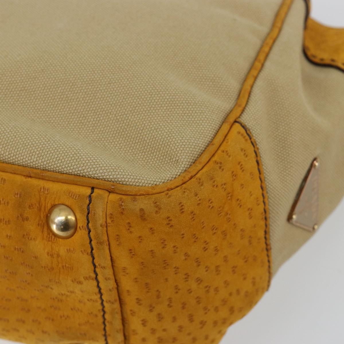 PRADA Hand Bag Canvas Beige Gold Auth 184366