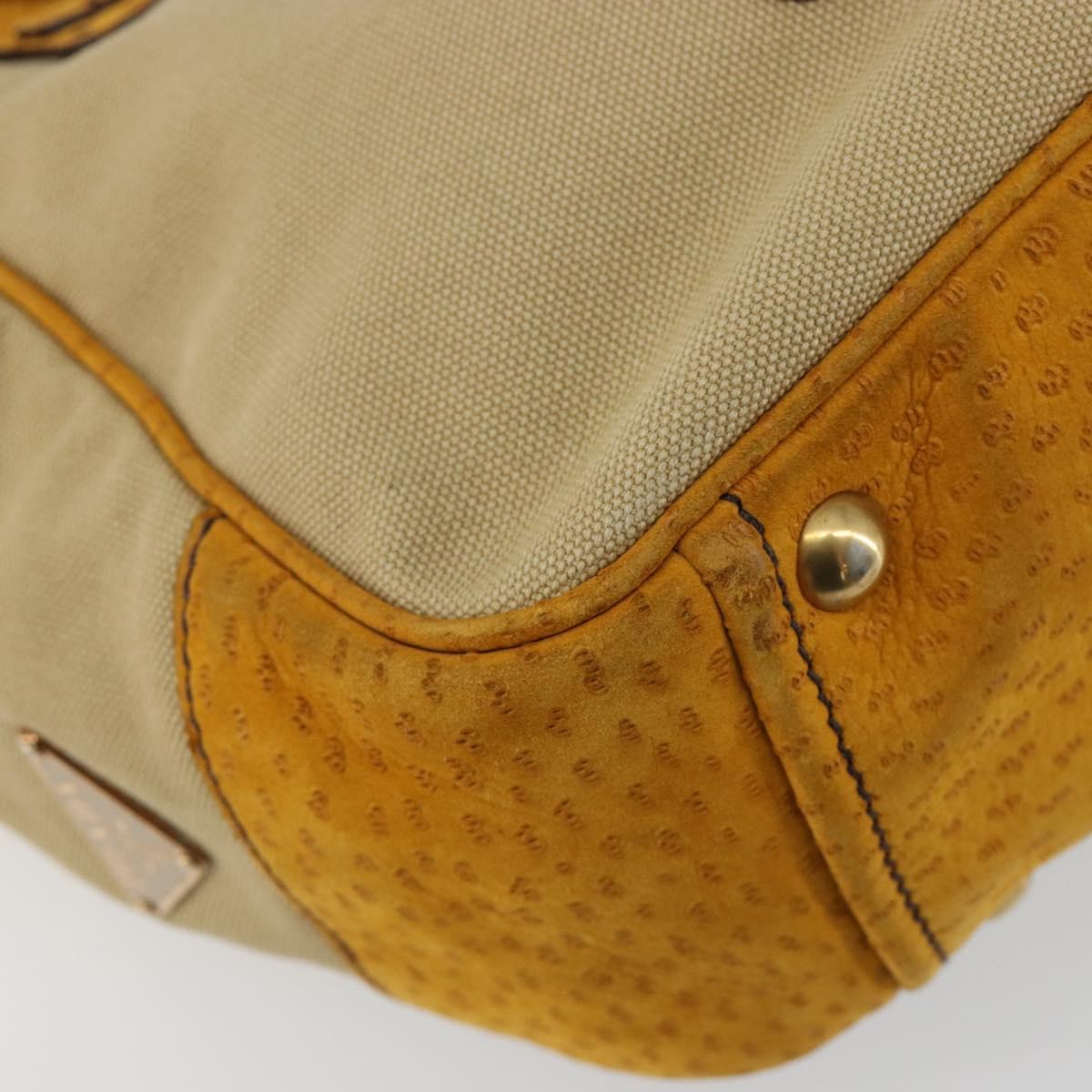 PRADA Hand Bag Canvas Beige Gold Auth 184366