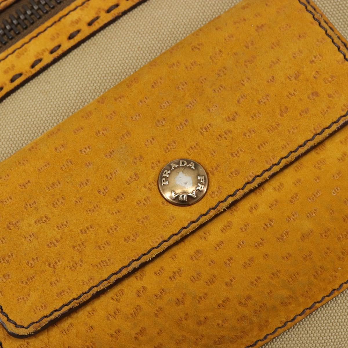 PRADA Hand Bag Canvas Beige Gold Auth 184366