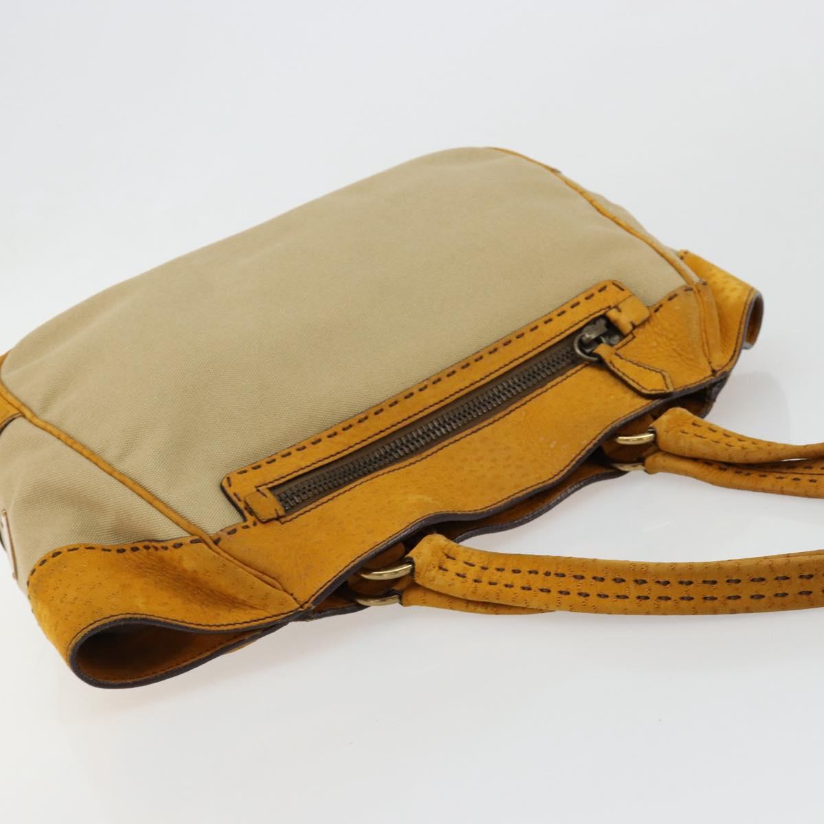PRADA Hand Bag Canvas Beige Gold Auth 184366