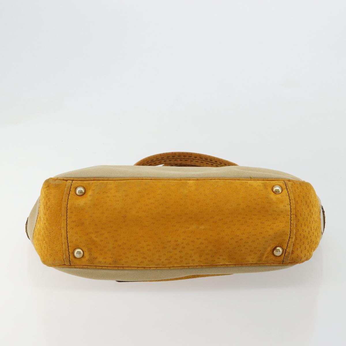 PRADA Hand Bag Canvas Beige Gold Auth 184366