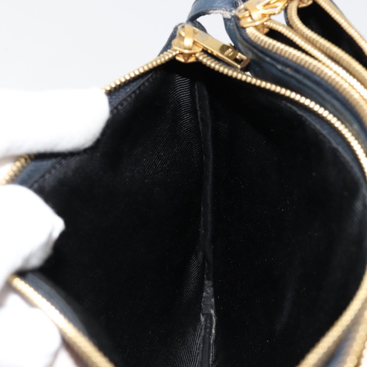 CELINE Trio Shoulder Bag Leather Navy Gold Auth 184367