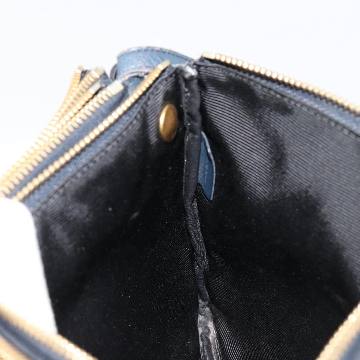 CELINE Trio Shoulder Bag Leather Navy Gold Auth 184367