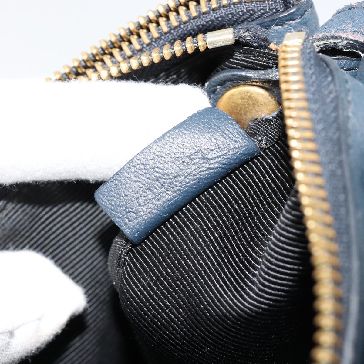 CELINE Trio Shoulder Bag Leather Navy Gold Auth 184367