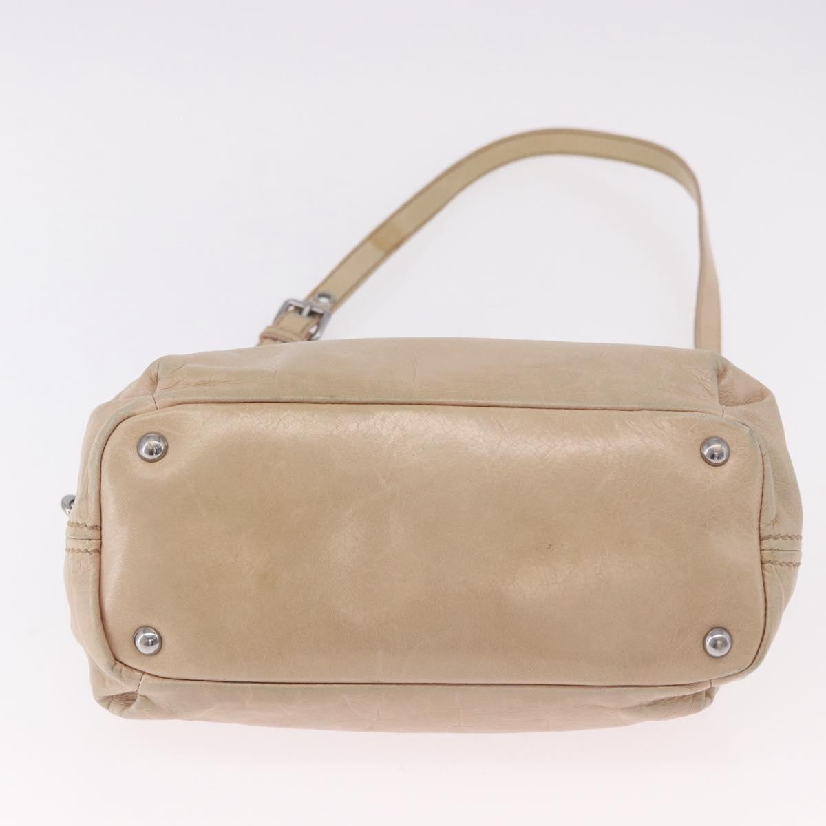 Miu Miu Hand Bag Leather 2way Beige Silver Auth 184373