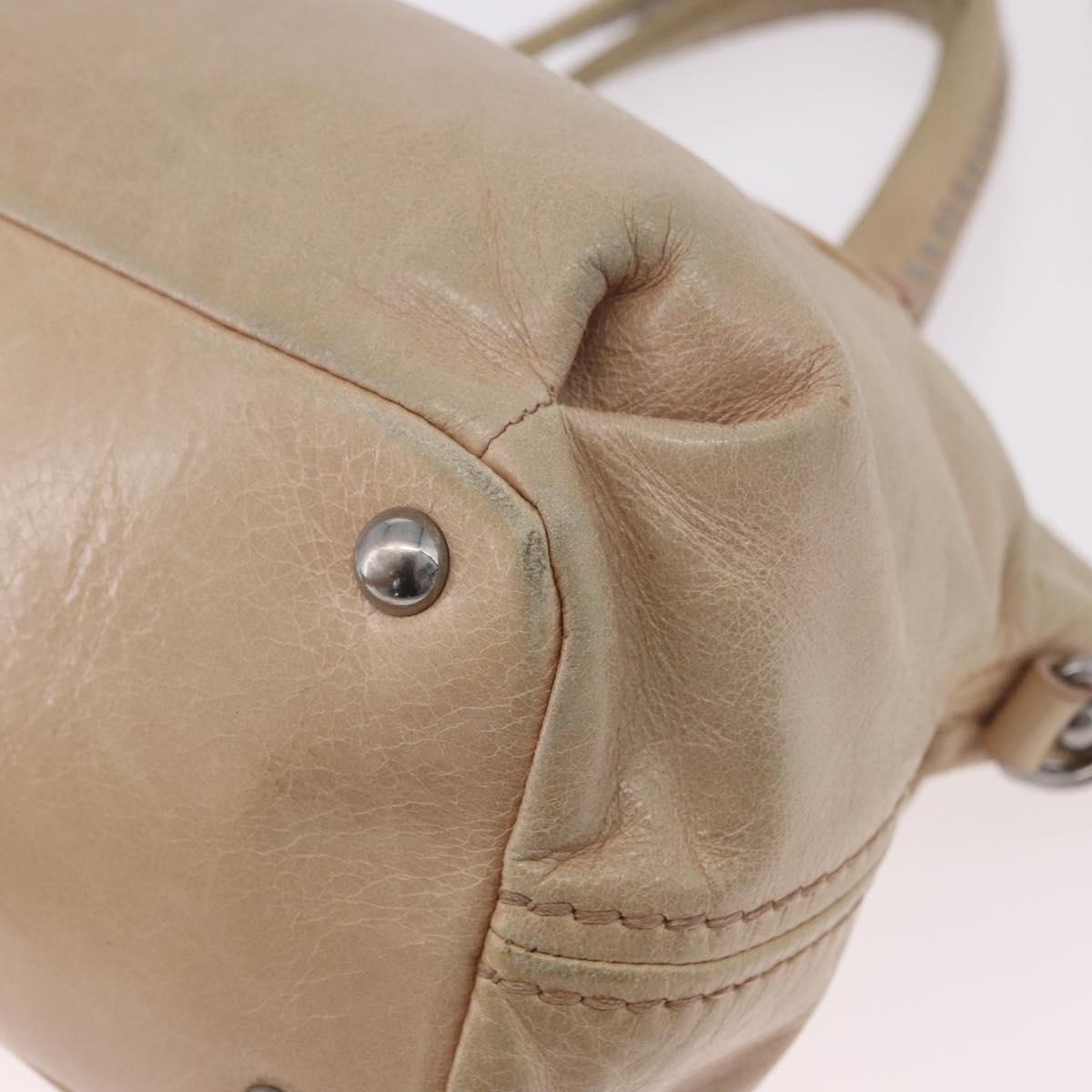 Miu Miu Hand Bag Leather 2way Beige Silver Auth 184373
