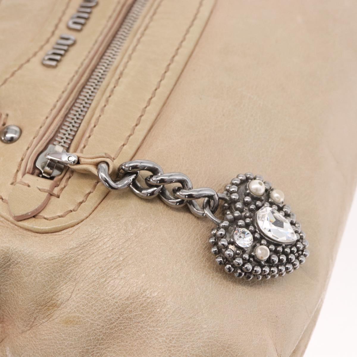 Miu Miu Hand Bag Leather 2way Beige Silver Auth 184373