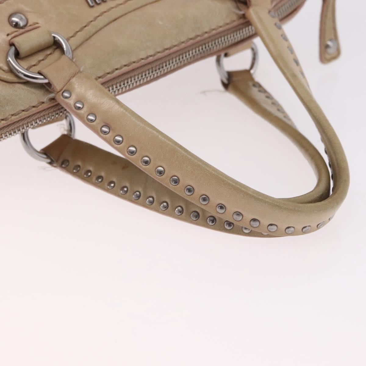Miu Miu Hand Bag Leather 2way Beige Silver Auth 184373