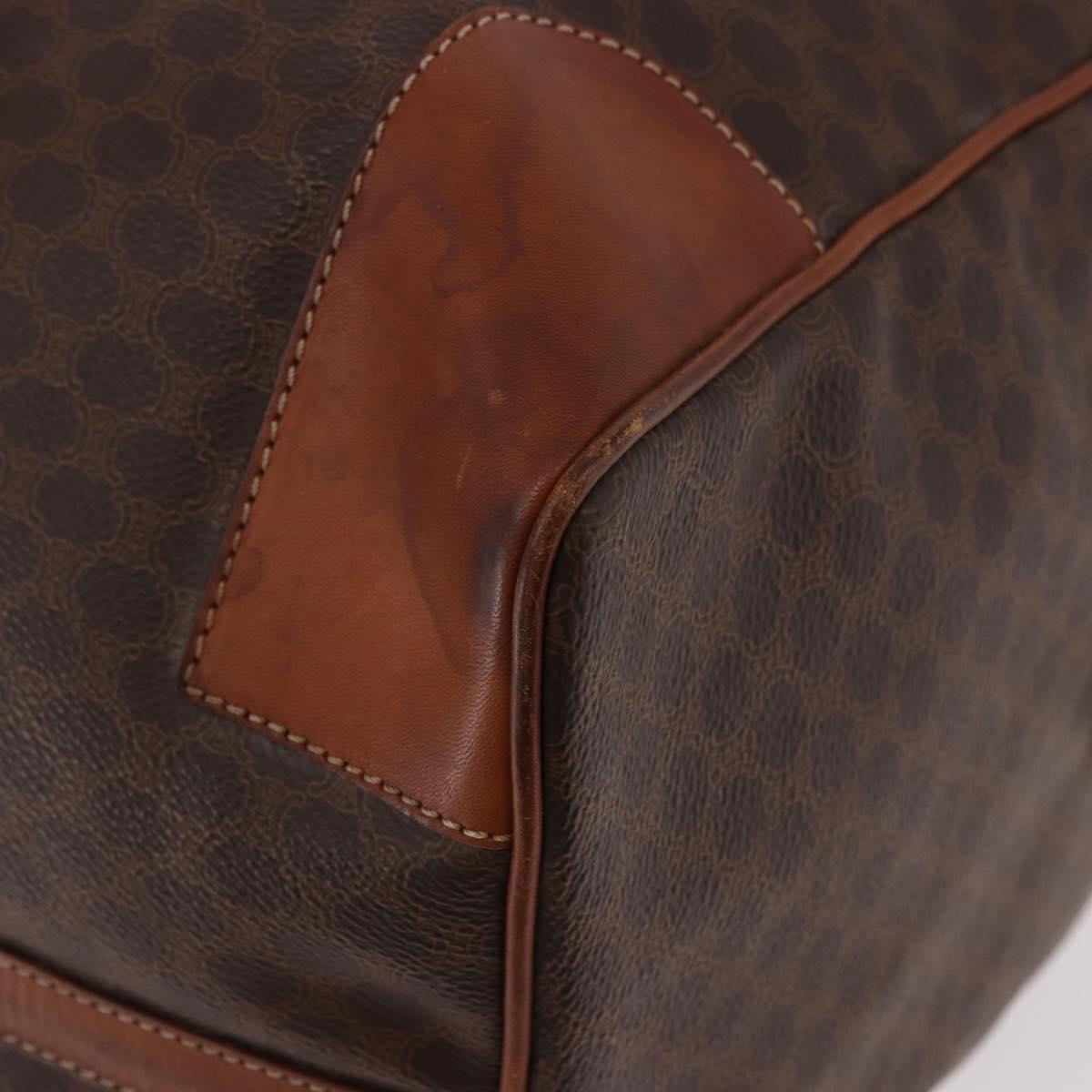 CELINE Macadam Canvas Boston Bag PVC Leather Brown Gold Auth 184375