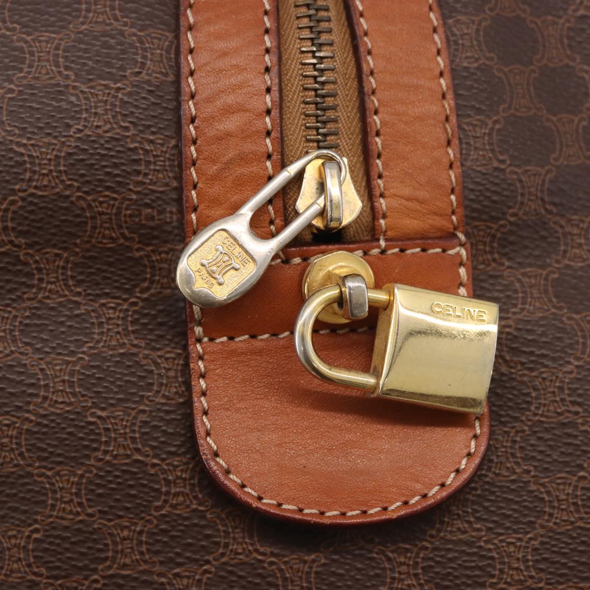 CELINE Macadam Canvas Boston Bag PVC Leather Brown Gold Auth 184375
