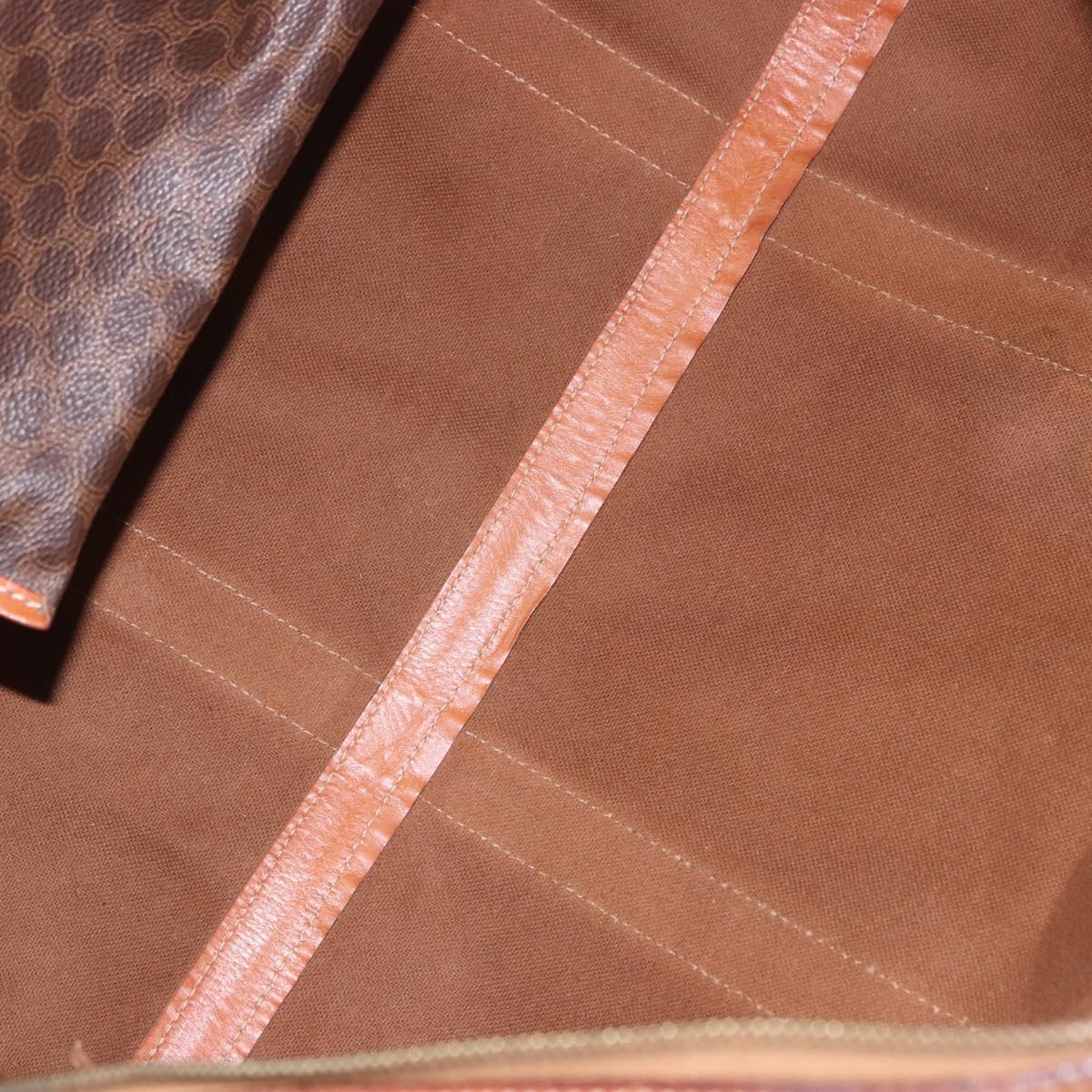 CELINE Macadam Canvas Boston Bag PVC Leather Brown Gold Auth 184375