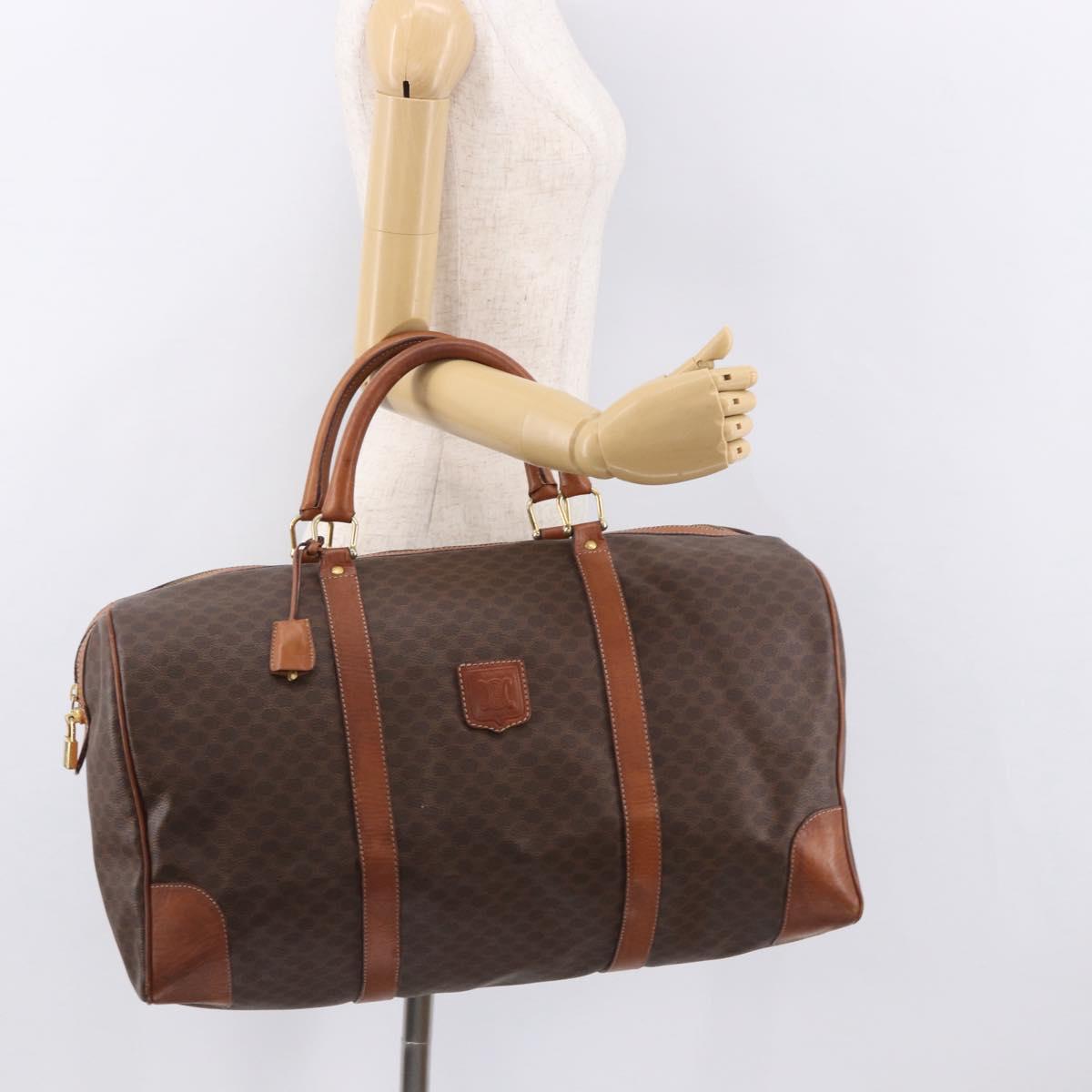 CELINE Macadam Canvas Boston Bag PVC Leather Brown Gold Auth 184375