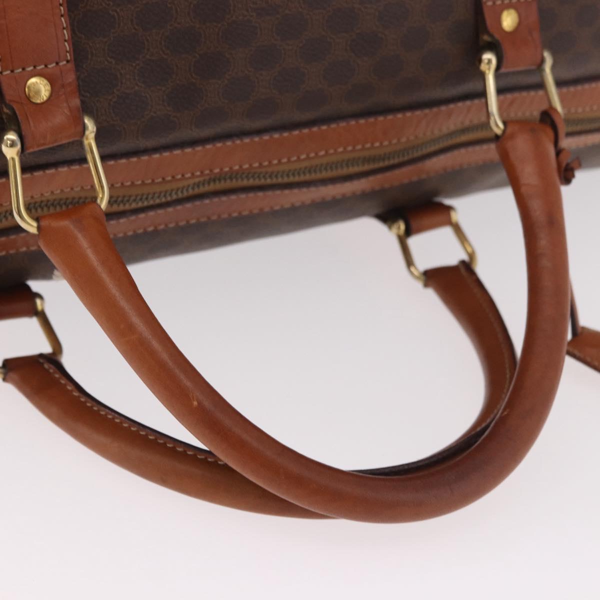 CELINE Macadam Canvas Boston Bag PVC Leather Brown Gold Auth 184375