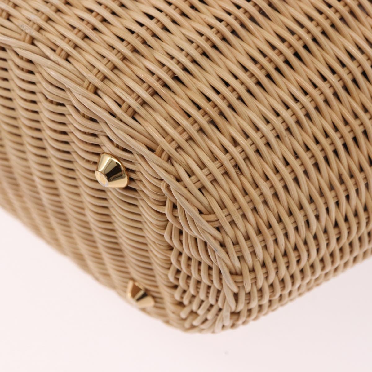 PRADA Hand Bag Rattan Beige Gold Auth 184379SAM