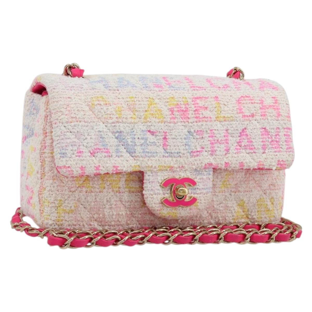 CHANEL Mini Matelasse 20 Shoulder Bag Tweed Multicolor Gold CC Auth 184380SAM