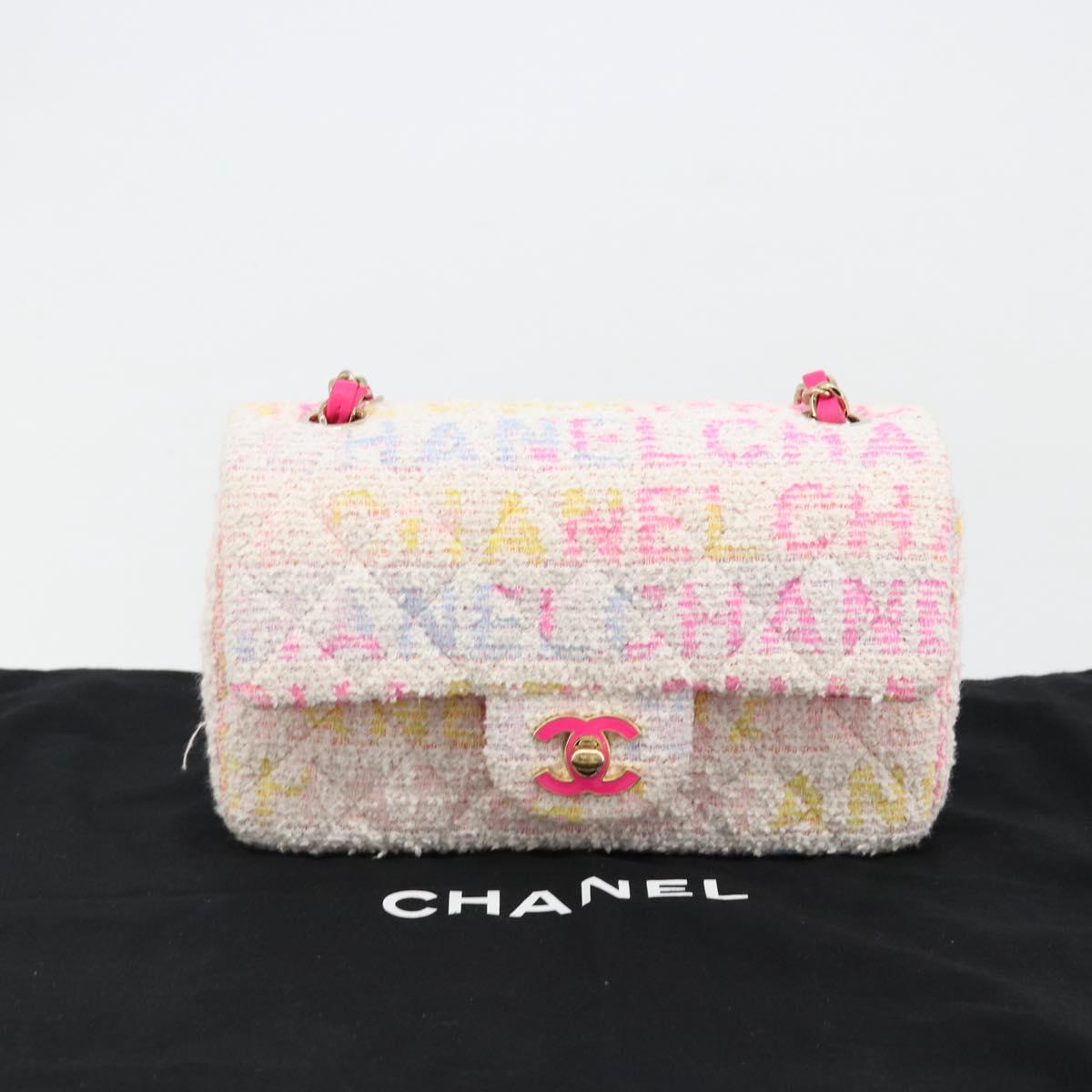 CHANEL Mini Matelasse 20 Shoulder Bag Tweed Multicolor Gold CC Auth 184380SAM