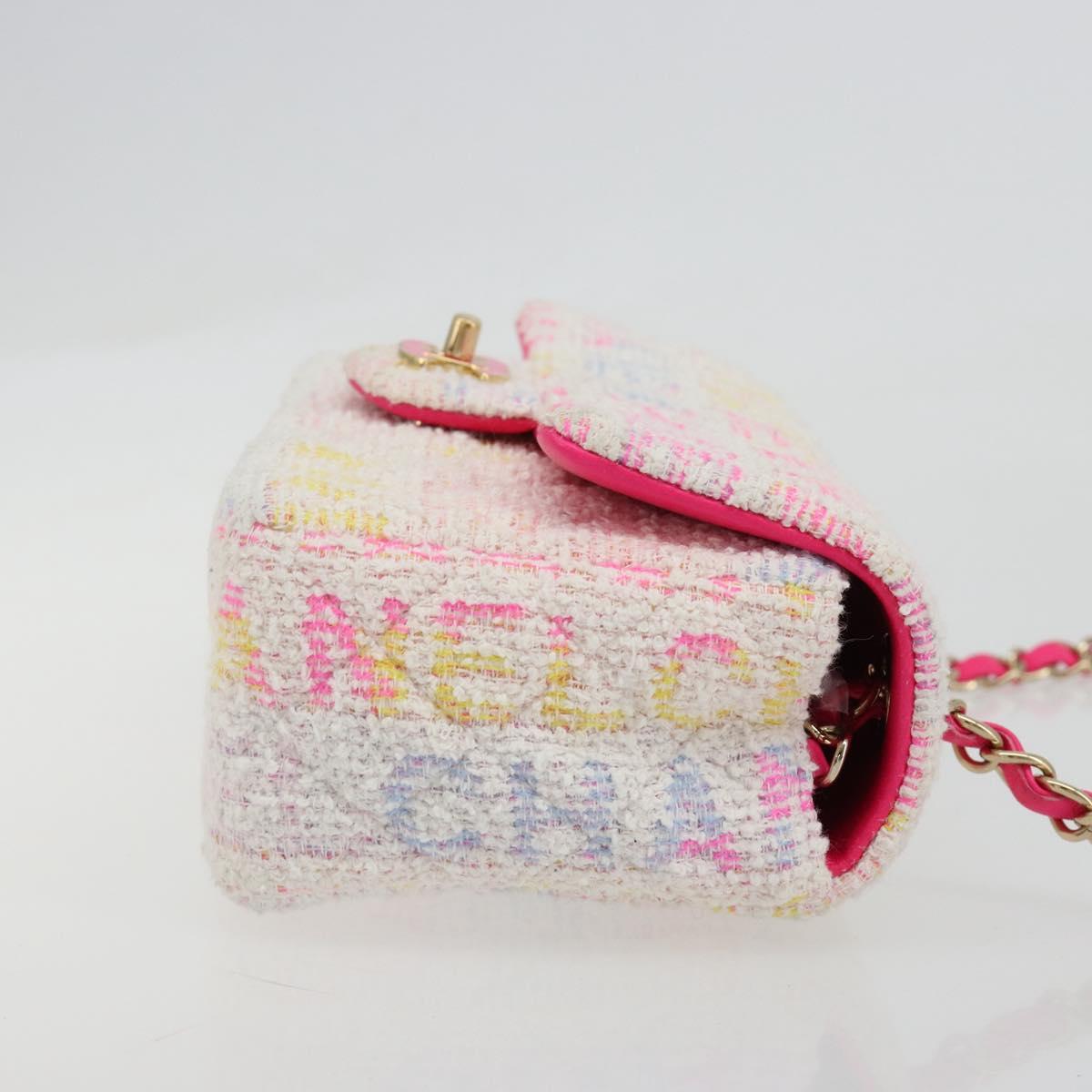 CHANEL Mini Matelasse 20 Shoulder Bag Tweed Multicolor Gold CC Auth 184380SAM