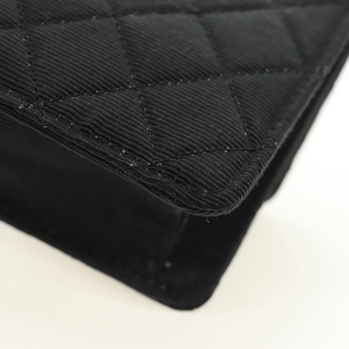CHANEL Matelasse Chain Shoulder Pouch Canvas Black Gold CC Auth 184384V