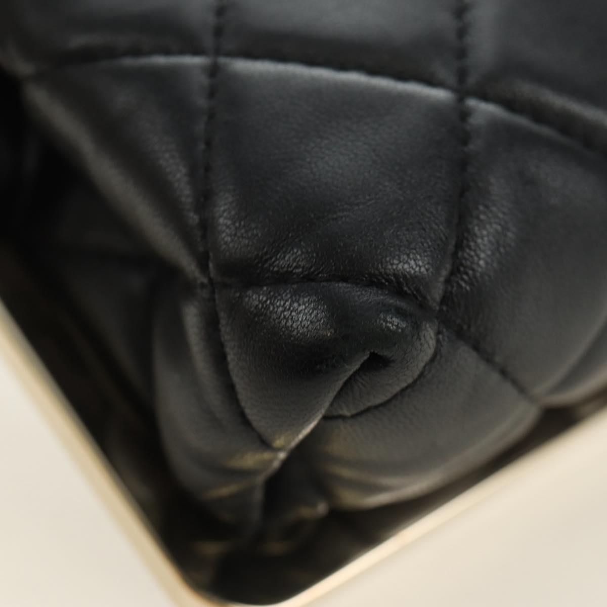 CHANEL Chain Shoulder Pouch Evening Bag Lamb Skin Black Gold CC Auth 184385SV