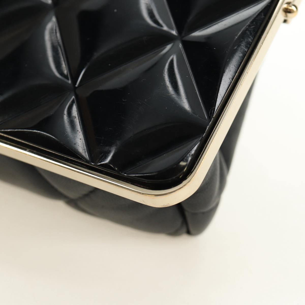 CHANEL Chain Shoulder Pouch Evening Bag Lamb Skin Black Gold CC Auth 184385SV