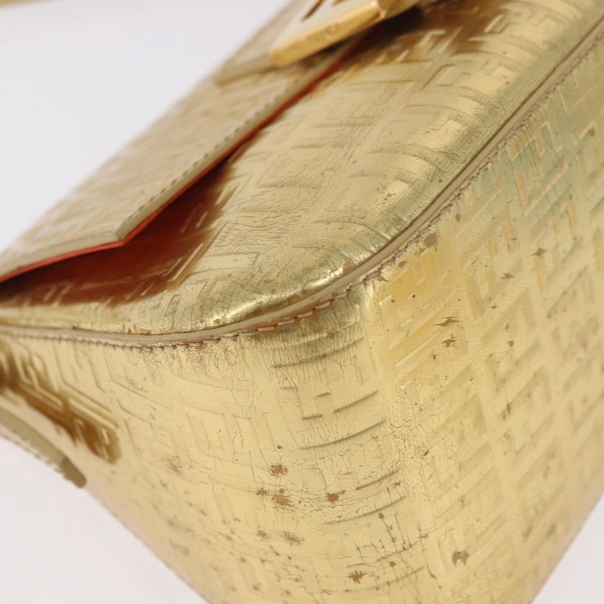 FENDI Zucchino Canvas Mamma Baguette Shoulder Bag Leather Gold Auth 184388M