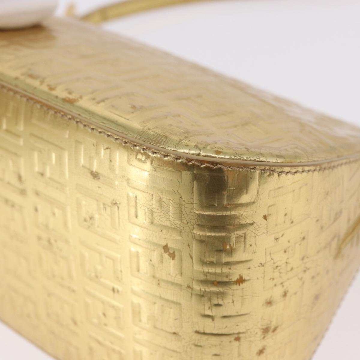 FENDI Zucchino Canvas Mamma Baguette Shoulder Bag Leather Gold Auth 184388M