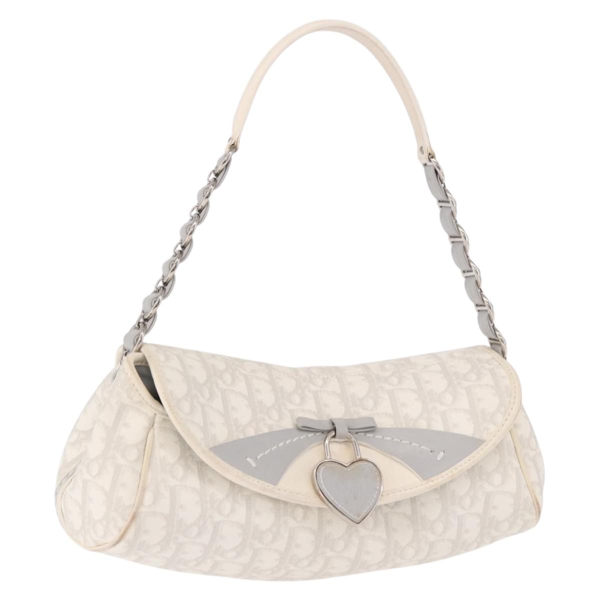 Christian Dior Trotter Canvas Romantic Chain Bag PVC White Silver Auth 184394SAM