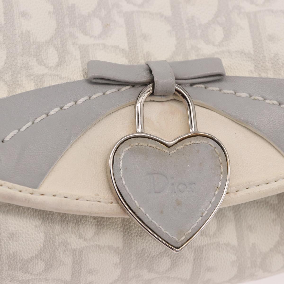 Christian Dior Trotter Canvas Romantic Chain Bag PVC White Silver Auth 184394SAM