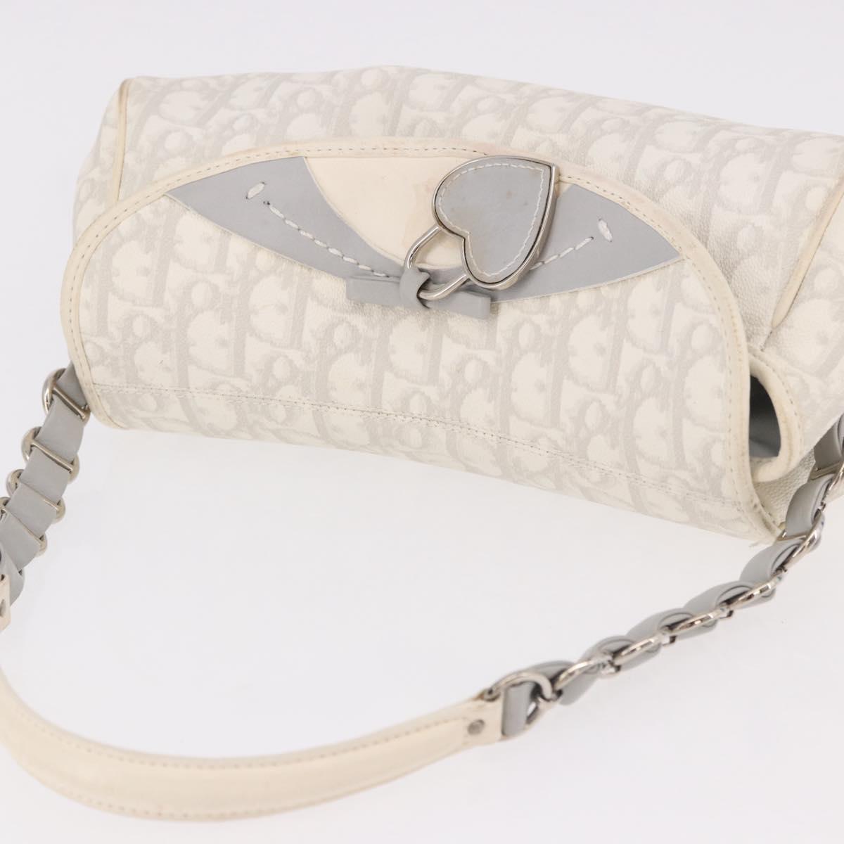 Christian Dior Trotter Canvas Romantic Chain Bag PVC White Silver Auth 184394SAM
