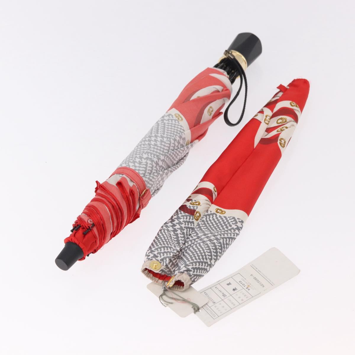 Christian Dior Folding Umbrella Polyester Made by Kanebo Red Gold Auth 184396M