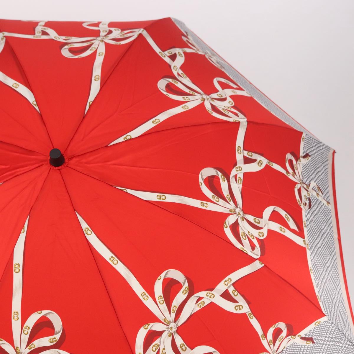 Christian Dior Folding Umbrella Polyester Made by Kanebo Red Gold Auth 184396M