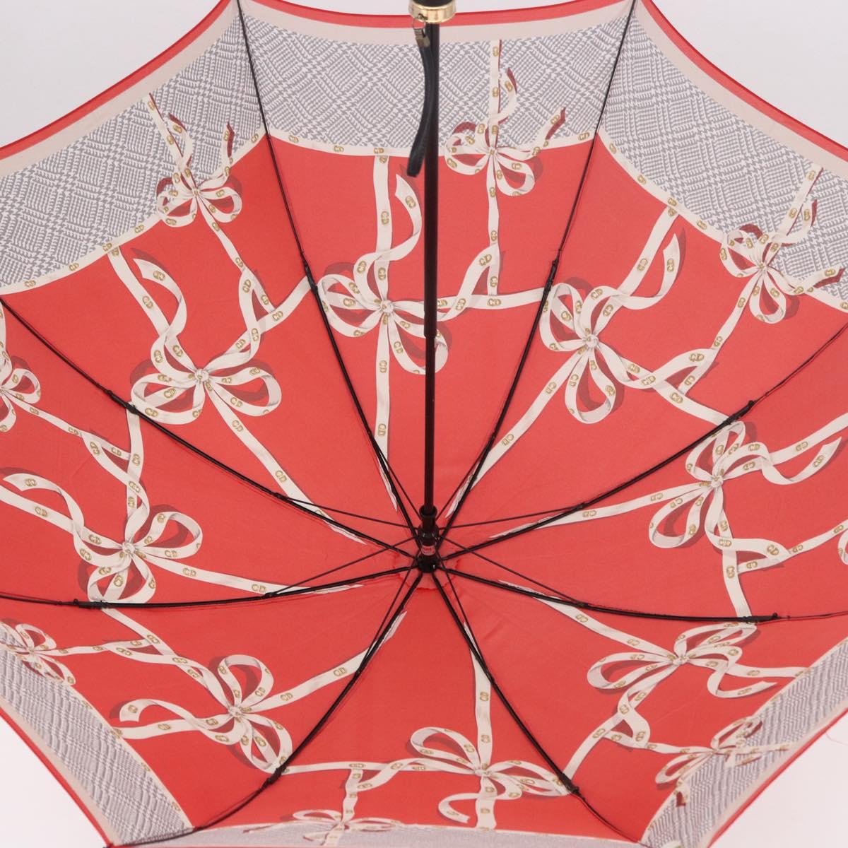 Christian Dior Folding Umbrella Polyester Made by Kanebo Red Gold Auth 184396M