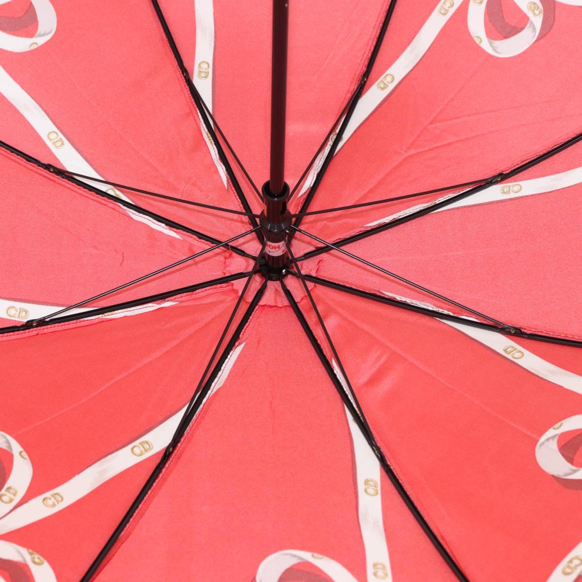 Christian Dior Folding Umbrella Polyester Made by Kanebo Red Gold Auth 184396M