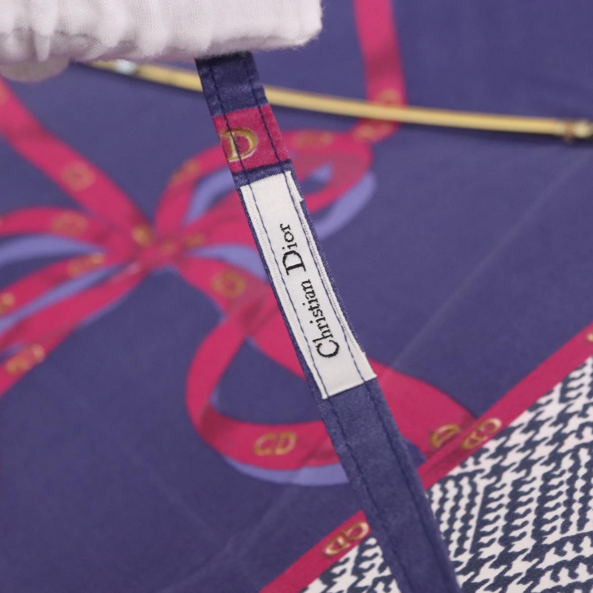 Christian Dior Folding Umbrella Polyester Made by Kanebo Navy Gold Auth 184397M