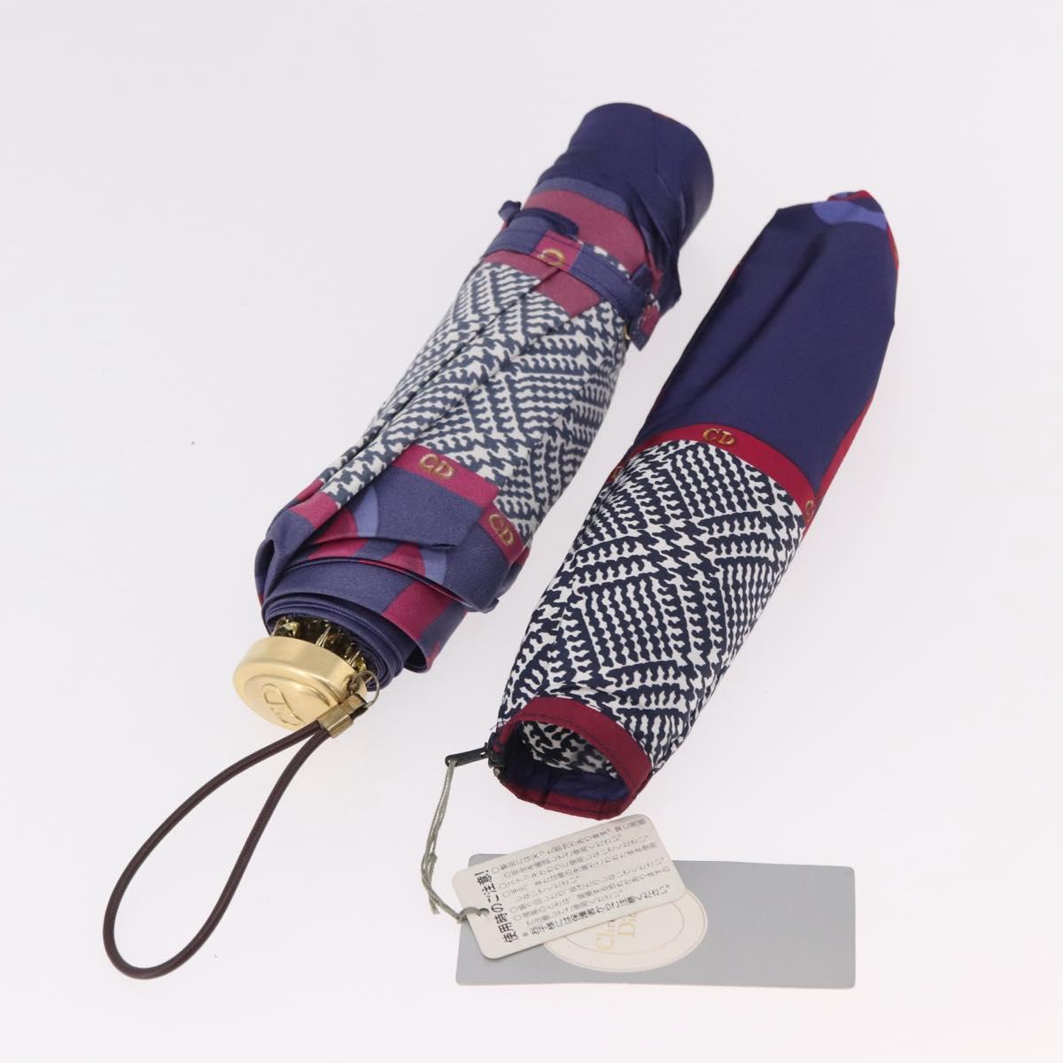 Christian Dior Folding Umbrella Polyester Made by Kanebo Navy Gold Auth 184397M