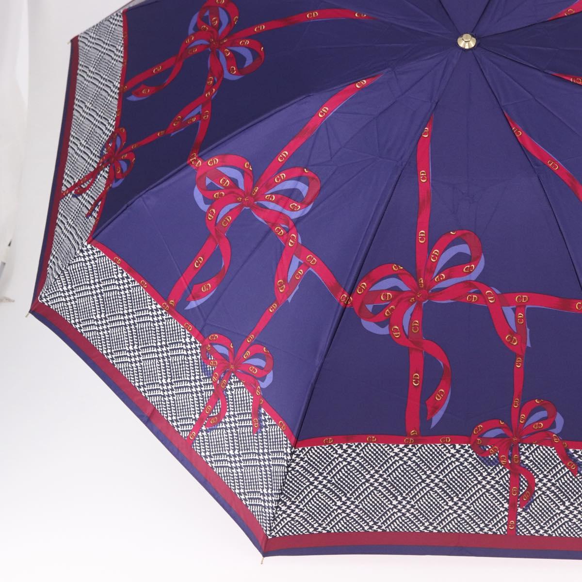 Christian Dior Folding Umbrella Polyester Made by Kanebo Navy Gold Auth 184397M