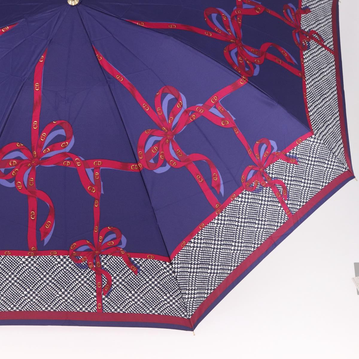 Christian Dior Folding Umbrella Polyester Made by Kanebo Navy Gold Auth 184397M