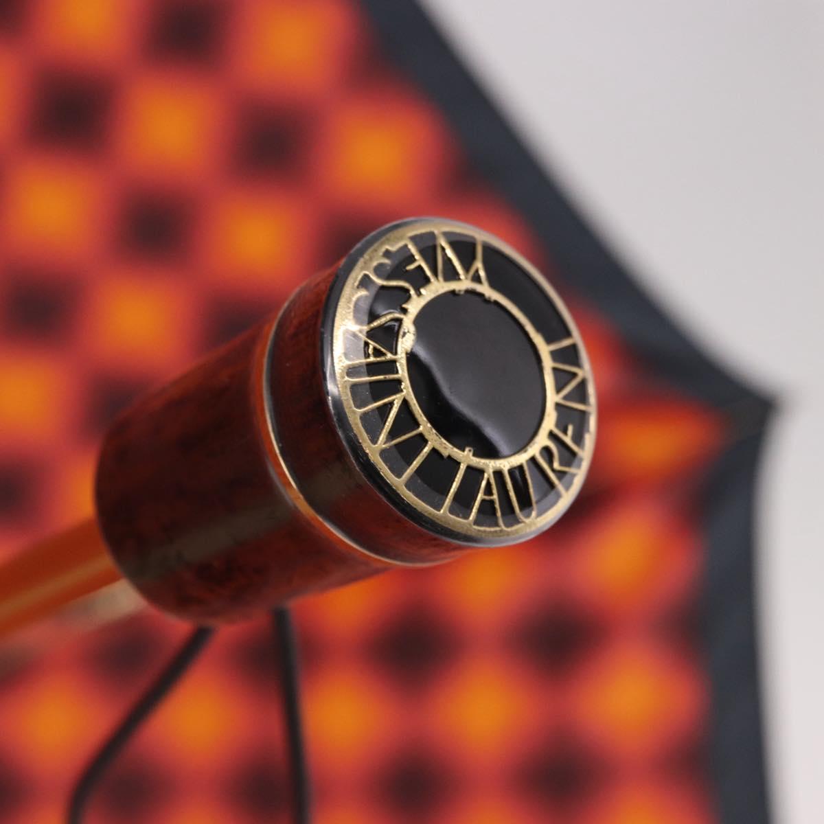 SAINT LAURENT Folding Umbrella Polyester Red Gold Auth 184398M