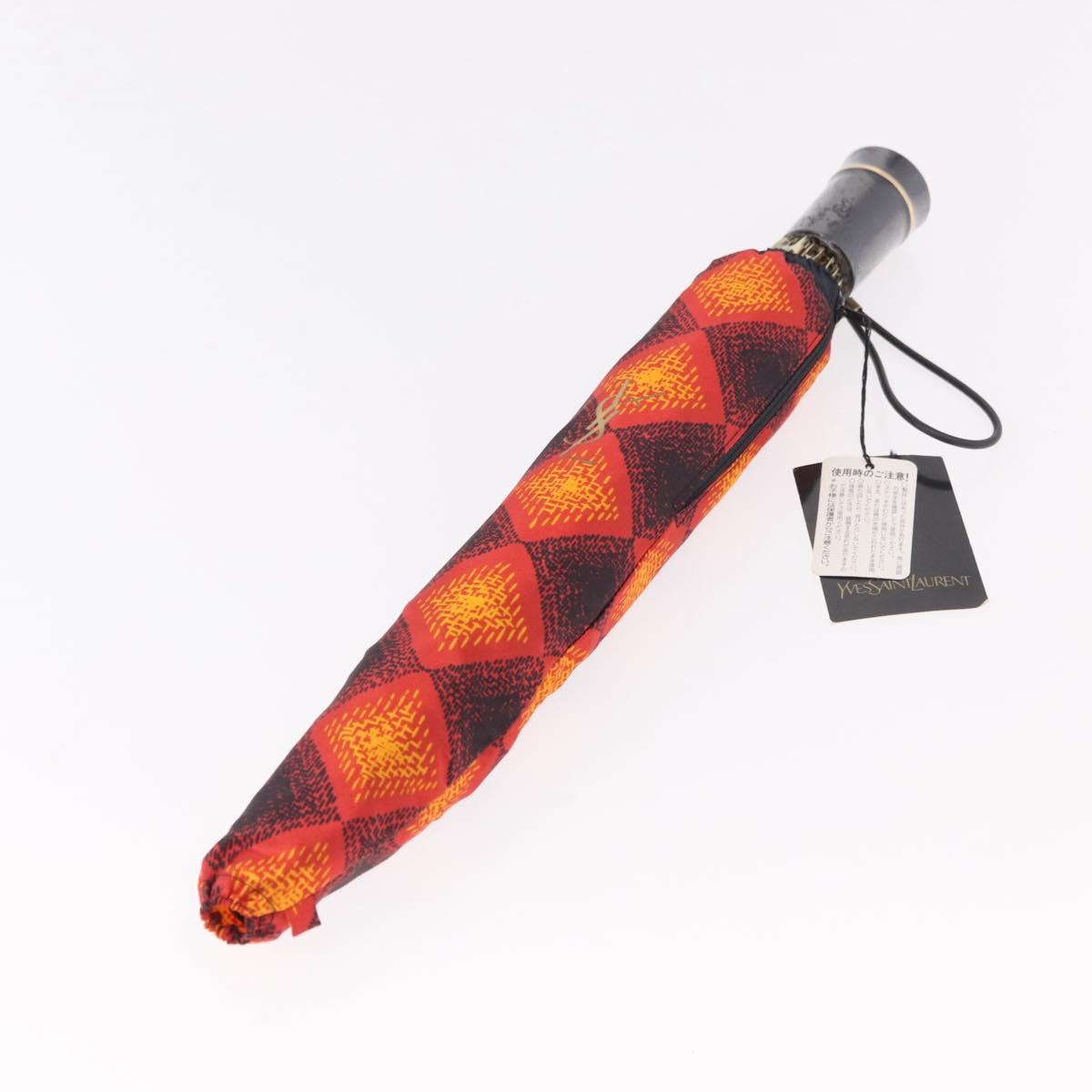SAINT LAURENT Folding Umbrella Polyester Red Gold Auth 184398M