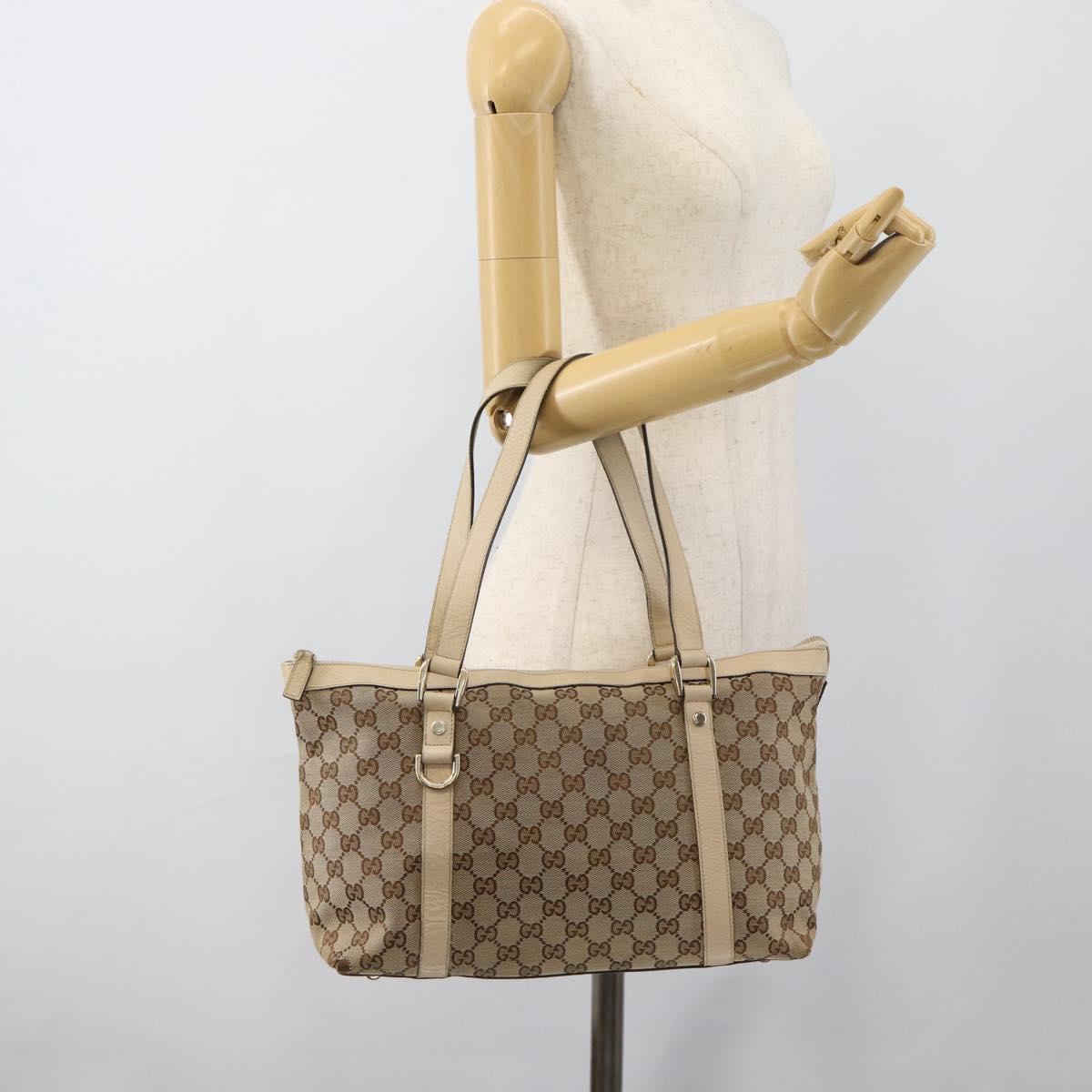 GUCCI GG Canvas Abbey Tote Bag Beige Gold 141470 Auth 184405