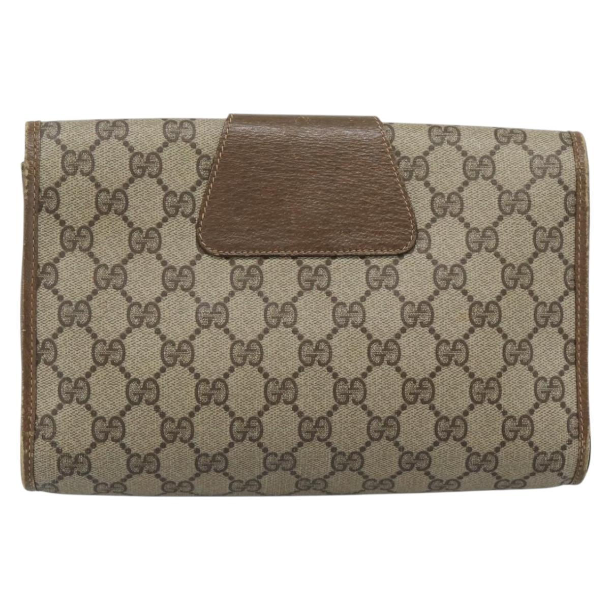 GUCCI GG Supreme Web Sherry Line Clutch Bag PVC Beige Gold 89 01 030 Auth 184406
