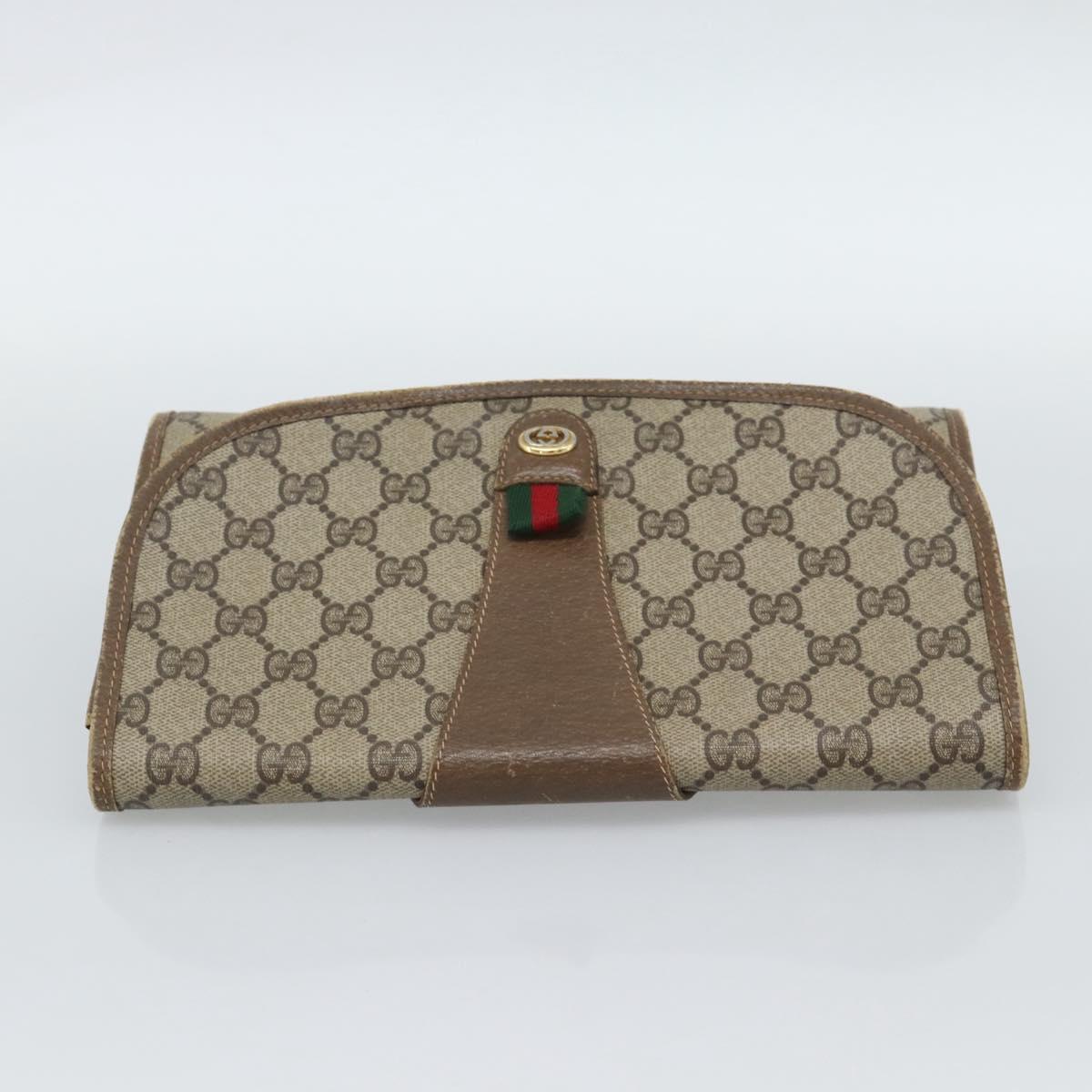 GUCCI GG Supreme Web Sherry Line Clutch Bag PVC Beige Gold 89 01 030 Auth 184406