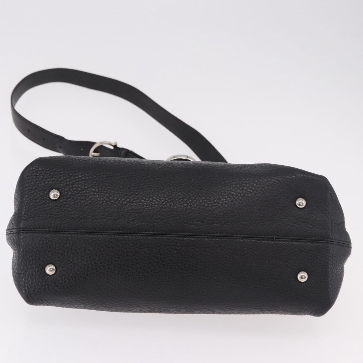 Salvatore Ferragamo Hand Bag Leather 2way Black Silver Auth 184407V