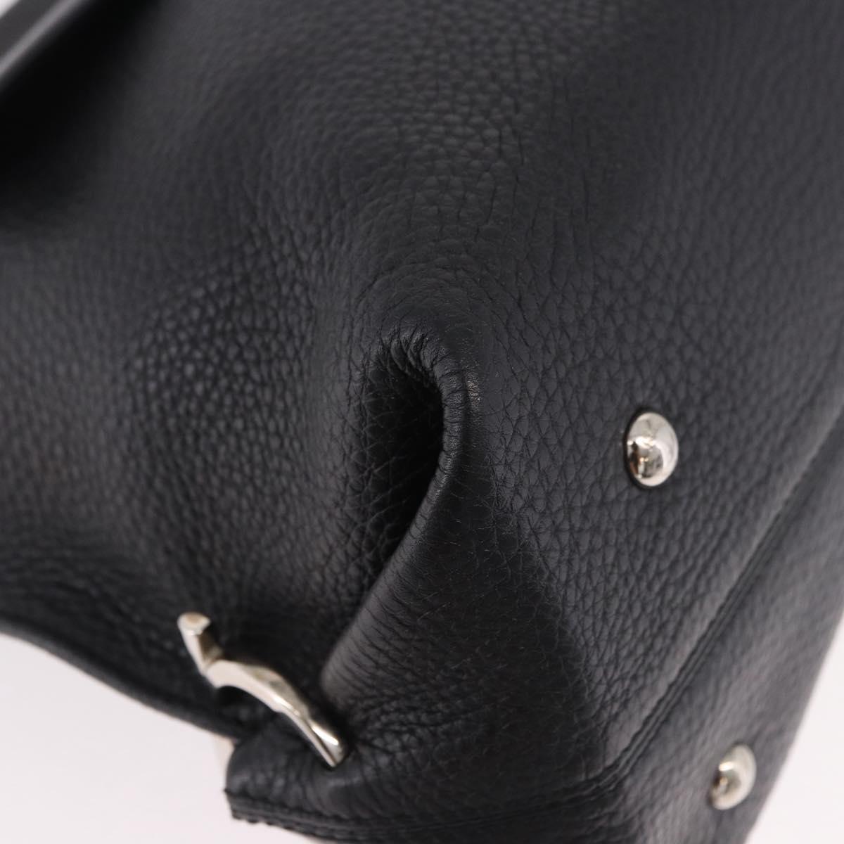 Salvatore Ferragamo Hand Bag Leather 2way Black Silver Auth 184407V