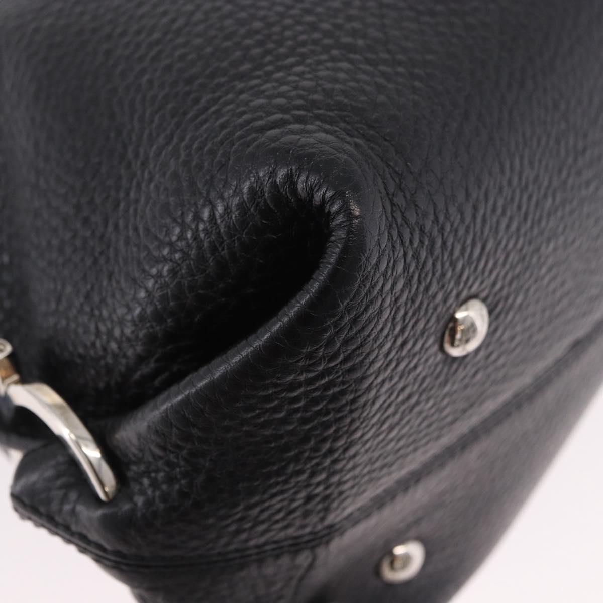 Salvatore Ferragamo Hand Bag Leather 2way Black Silver Auth 184407V