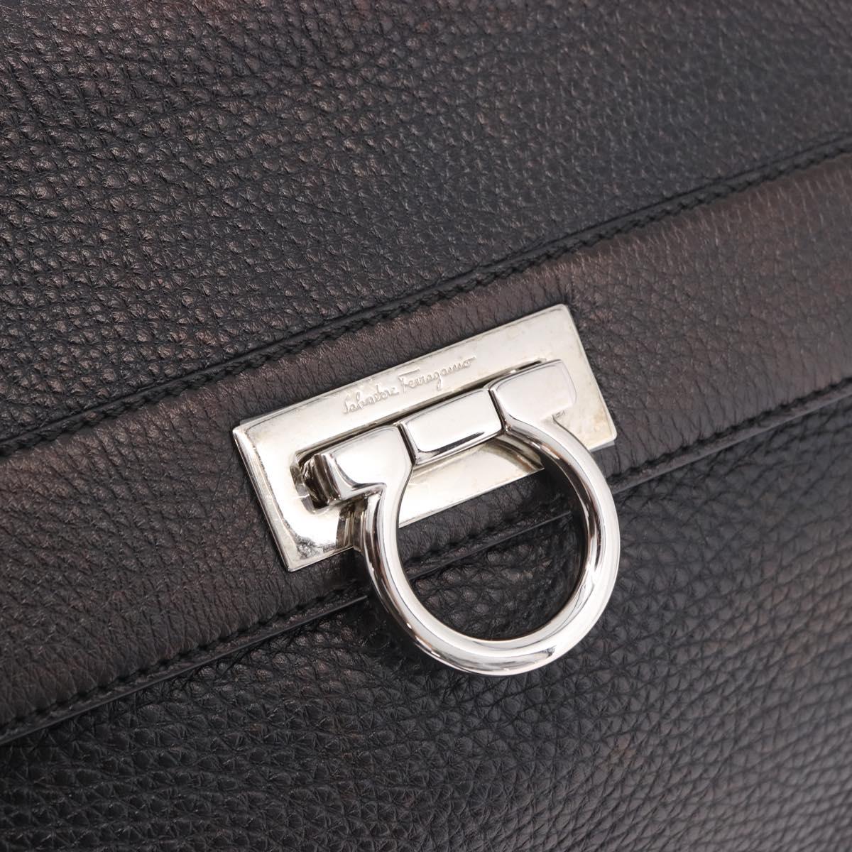 Salvatore Ferragamo Hand Bag Leather 2way Black Silver Auth 184407V