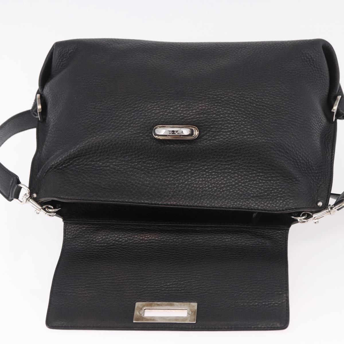 Salvatore Ferragamo Hand Bag Leather 2way Black Silver Auth 184407V
