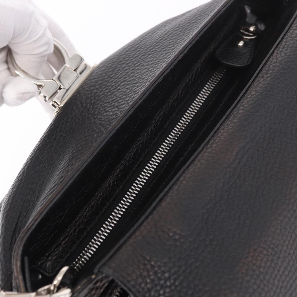 Salvatore Ferragamo Hand Bag Leather 2way Black Silver Auth 184407V