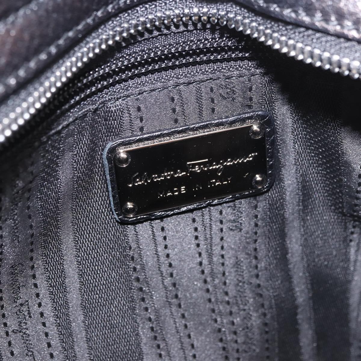 Salvatore Ferragamo Hand Bag Leather 2way Black Silver Auth 184407V